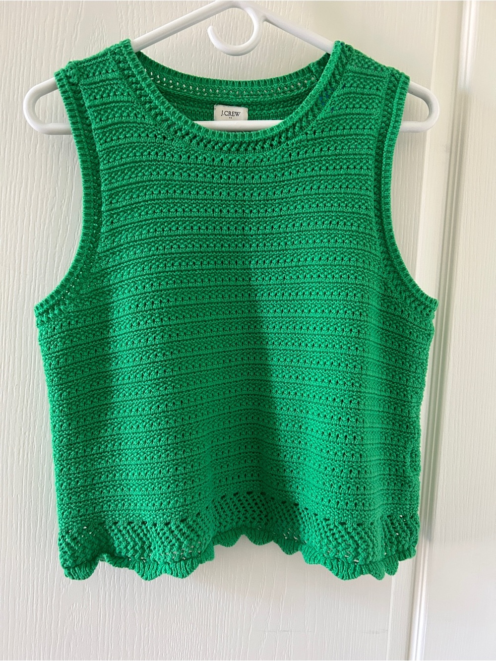 J.Crew Green Crochet Knit Sweater Vest Tank M Preppy Indie Coastal Grandmacore